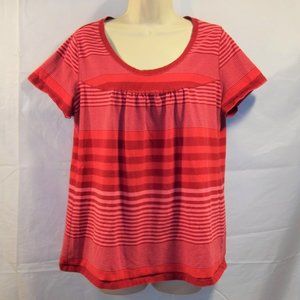 Venezia Womens Shirt Top Blouse Size 14/16 Striped Pleated Front Casual Red Pink